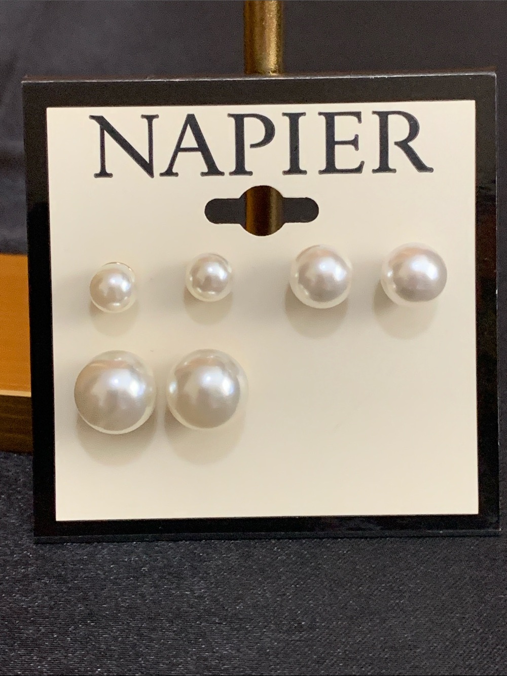 NWT Napier 3 pair set of gold tone faux pearl stud earrings